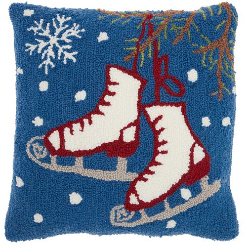 Mina Victory Home for the Holidays Ice Skates Throw Pillow