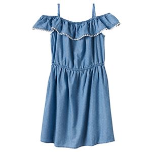 Girls 4-8 SONOMA Goods for Life™ Denim Pom Pom Ruffle Dress