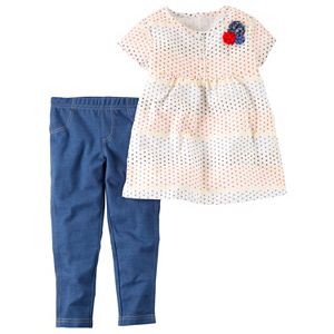 Baby Girl Carter's Polka-Dot Henley Tunic & Jeggings Set