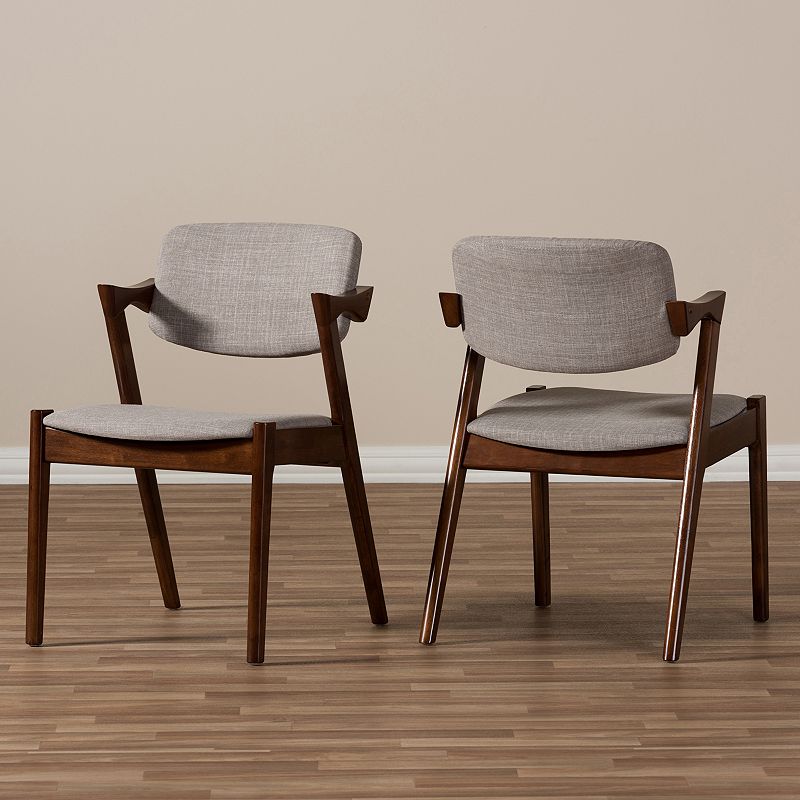 Baxton Studio Mid-Century Arm Dining Chair 2-piece Set, Med Brown