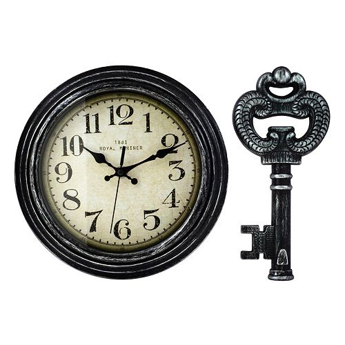 Wall Clock & Matching Key Wall Decor 2-piece Set