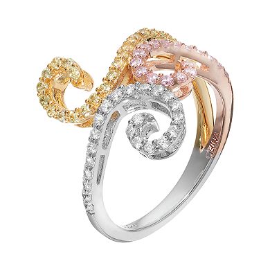 Tri Tone 18k Gold Over Silver Cubic Zirconia Filigree Ring