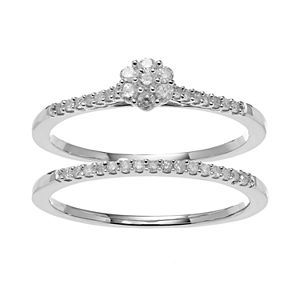 Sterling Silver 1/4 Carat T.W. Diamond Cluster Engagement Ring Set