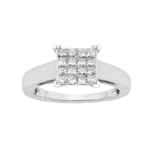 Platilite 1/2 Carat T.W. Diamond Square Cluster Engagement Ring