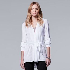 Petite Simply Vera Vera Wang Pleated Mixed-Media Cardigan
