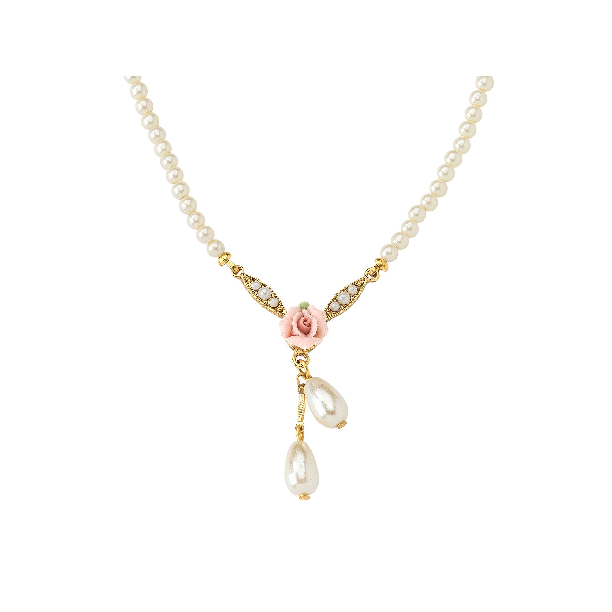 1928® Gold-Tone Simulated Pearl & Rose Necklace, Womens, Pink