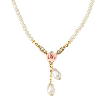 1928® Gold-Tone Simulated Pearl & Rose Necklace