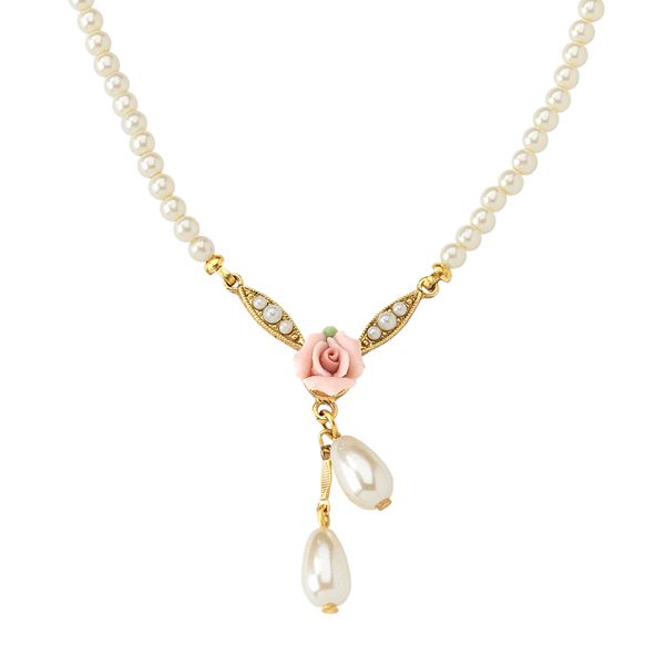 Rucha Rose Gold American Diamond & Pearl Necklace