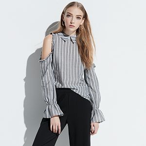 k/lab Ruffle Cold Shoulder Top