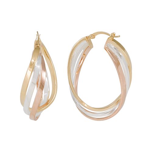 Silver Classics Tri Tone Sterling Silver Oval Hoop Earrings