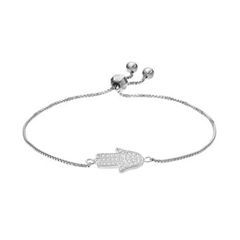 Argento Bella Sterling Silver Cubic Zirconia Hamsa Bolo Bracelet