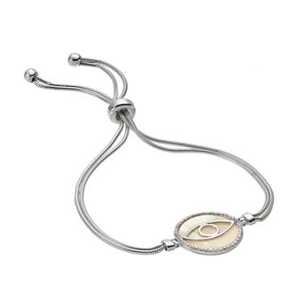 Nautica Rocks Sterling Silver Mother-of-Pearl & Cubic Zirconia Evil Eye Bolo Bracelet