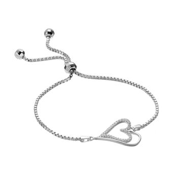 Argento Bella Sterling Silver Cubic Zirconia Heart Bolo Bracelet