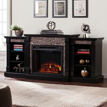 Gavin Faux Stone Bookcase Electric Fireplace