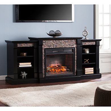 Gavin Faux Stone Bookcase Electric Fireplace