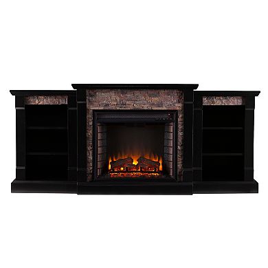 Gavin Faux Stone Bookcase Electric Fireplace
