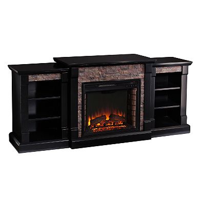 Gavin Faux Stone Bookcase Electric Fireplace