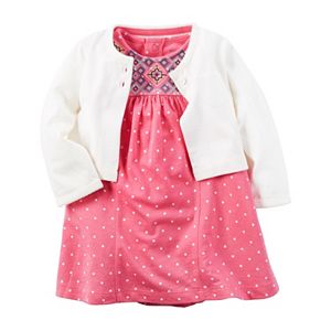 Baby Girl Carter's Flutter Sleeve Polka-Dot Bodysuit Dress & Pocket Cardigan Set