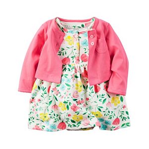Baby Girl Carter's French Terry Floral Bodysuit Dress & Pocket Cardigan Set
