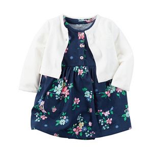 Baby Girl Carter's Navy Floral Bodysuit Dress & Pocket Cardigan Set