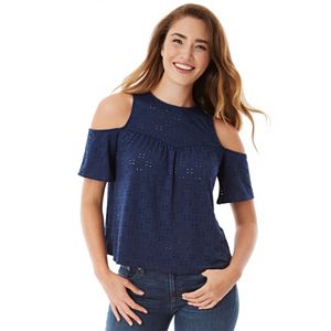 Juniors' IZ Byer Eyelet Cold Shoulder Top