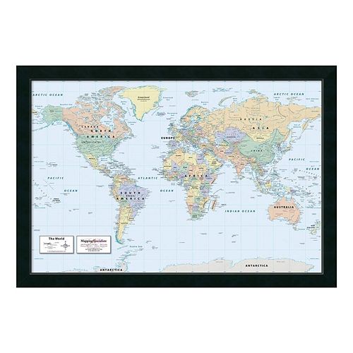 2016 World Map, Classic Physical Framed Wall Art