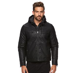 Men's Marc Anthony Slim-Fit Faux-Leather Hooded Moto Jacket