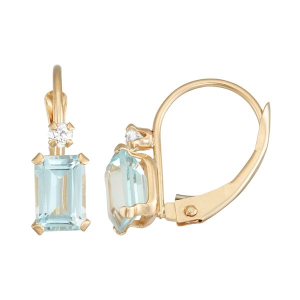 Designs by Gioelli 10k Gold Emerald-Cut Lab-Created Aquamarine & White  Zircon Leverback Earrings