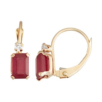 Designs by Gioelli 10k Gold Emerald-Cut Lab-Created Ruby & White Zircon Leverback Earrings