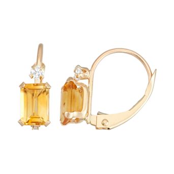 Designs by Gioelli 10k Gold Emerald-Cut Citrine & White Zircon Leverback Earrings
