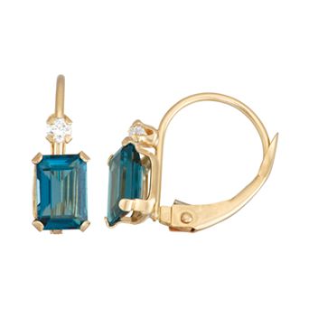 Designs by Gioelli 10k Gold Emerald-Cut London Blue Topaz & White Zircon Leverback Earrings