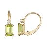 10k Gold Emerald-Cut Peridot & White Zircon Leverback Earrings