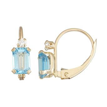 Designs by Gioelli 10k Gold Emerald-Cut Swiss Blue Topaz & White Zircon Leverback Earrings