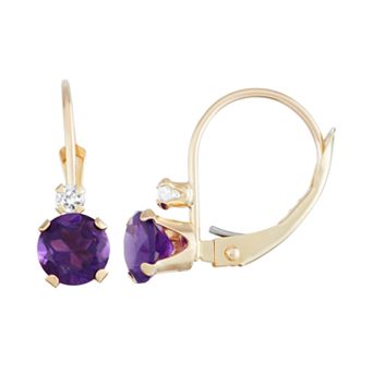 Designs by Gioelli 10k Gold Round-Cut Amethyst & White Zircon Leverback Earrings