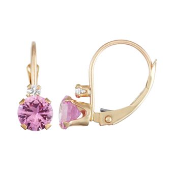Designs by Gioelli 10k Gold Round-Cut Lab-Created Pink Sapphire & White Zircon Leverback Earrings