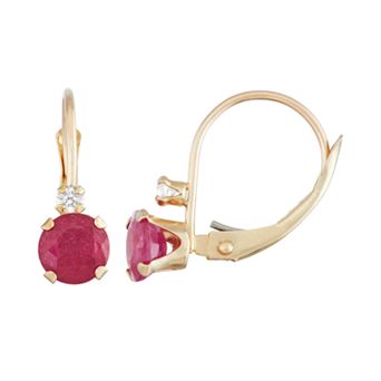 Designs by Gioelli 10k Gold Round-Cut Lab-Created Ruby & White Zircon Leverback Earrings