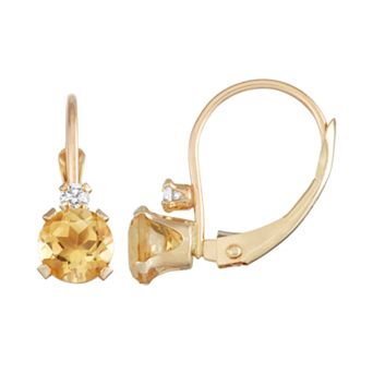 Designs by Gioelli 10k Gold Round-Cut Citrine & White Zircon Leverback Earrings