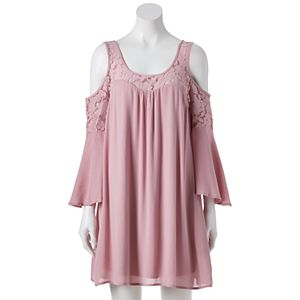 Juniors' Trixxi Lace Cold-Shoulder Shift Dress