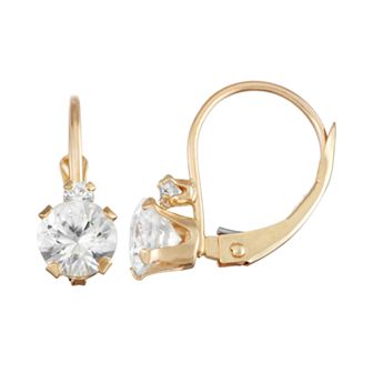 Designs by Gioelli 10k Gold Round-Cut Lab-Created White Sapphire & White Zircon Leverback Earrings