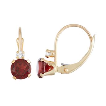 Designs by Gioelli 10k Gold Round-Cut Garnet & White Zircon Leverback Earrings