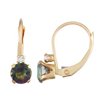 Designs by Gioelli 10k Gold Round-Cut Mystic Fire Topaz & White Zircon Leverback Earrings