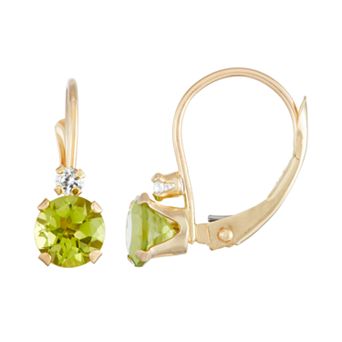 Designs by Gioelli 10k Gold Round-Cut Peridot & White Zircon Leverback Earrings