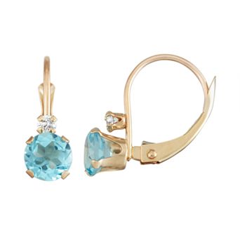 Designs by Gioelli 10k Gold Round-Cut Swiss Blue Topaz & White Zircon Leverback Earrings