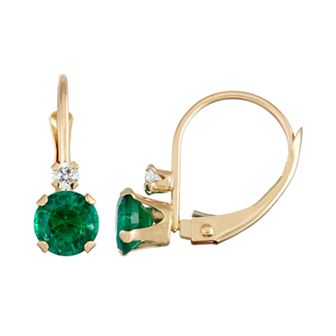 Designs by Gioelli 10k Gold Round-Cut Lab-Created Emerald & White Zircon Leverback Earrings