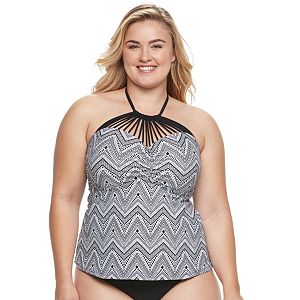 Juniors' Plus Size Island Soul Tribal High-Neck Halterkini Top