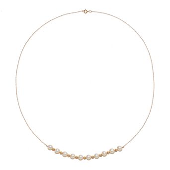 14k Gold Freshwater Cultured Pearl Beaded Necklace