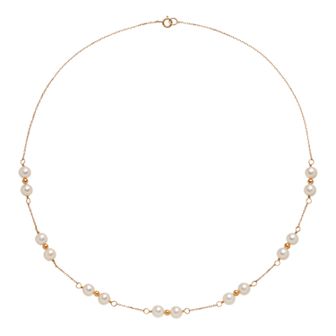 14k Gold Freshwater Cultured Pearl Beaded Station Necklace