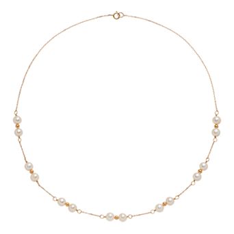 14k Gold Freshwater Cultured Pearl Beaded Station Necklace