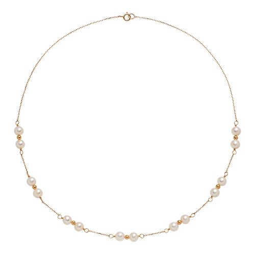 14k Gold Freshwater Cultured Pearl Beaded Station Necklace