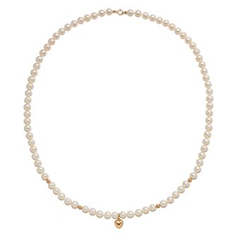 14k Gold Freshwater Cultured Pearl Heart Charm Necklace